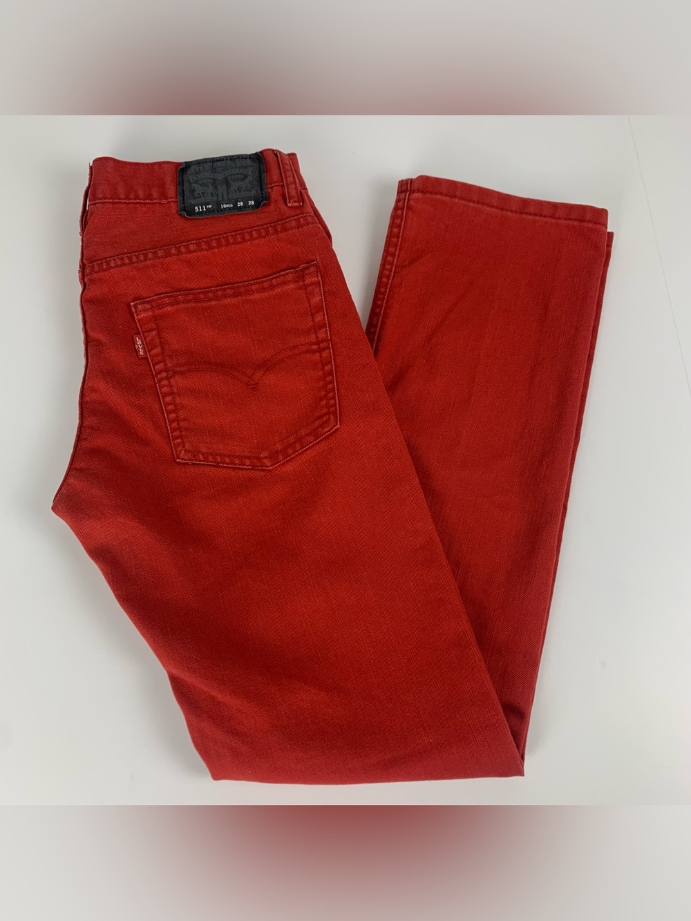 Levi's 511 Slim Jeans Red Denim Pants Womens Size 16 Regular 28x28